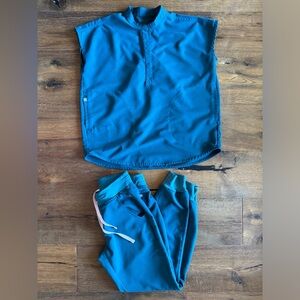 Figs Scrub Set Rafaela - Mandarin Collar Top & Zamora Joggers XS Caribbean Blue